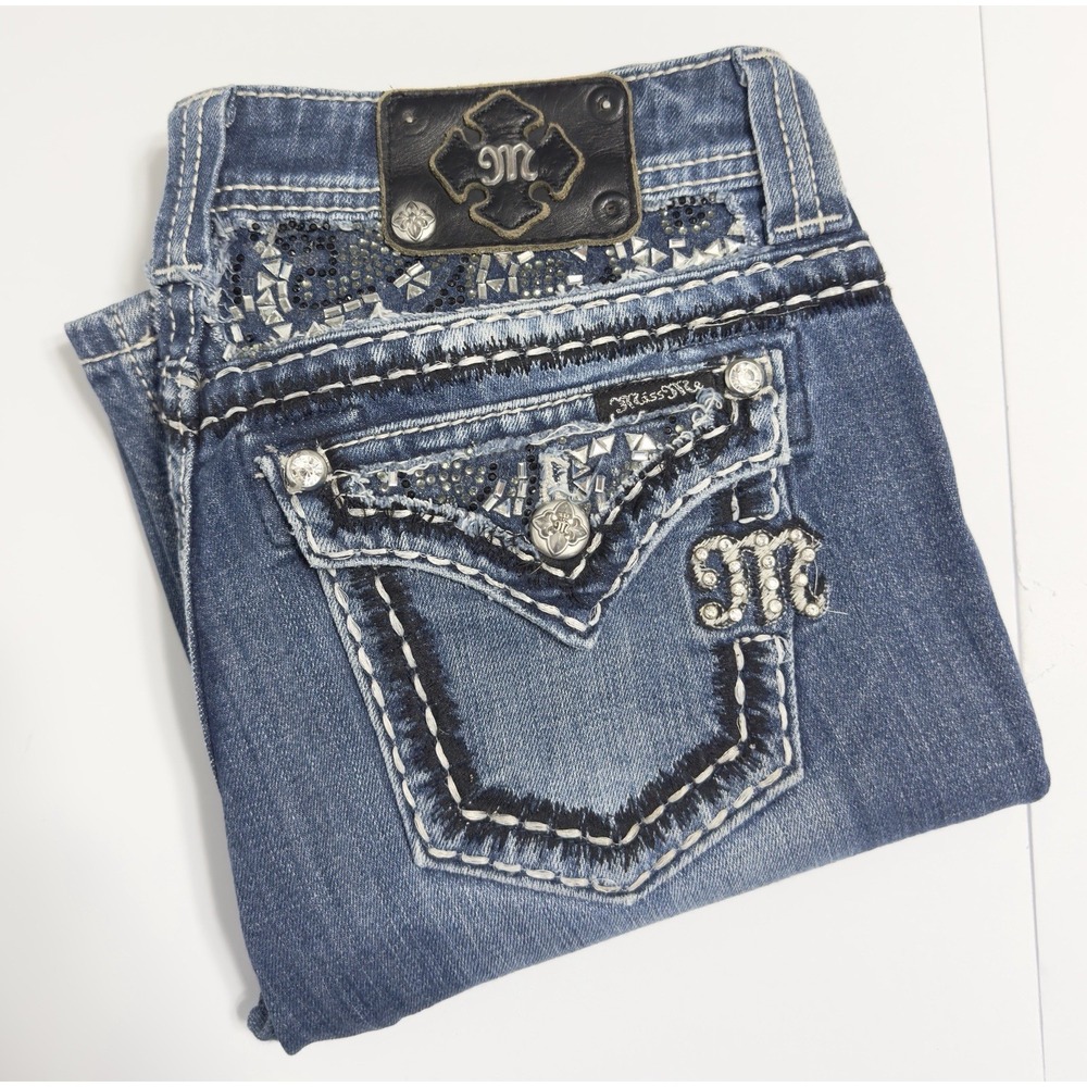 Miss Me Women's Easy Bootcut Jeans Embellished Size 30 Rhinestones Cowgirl Rodeo